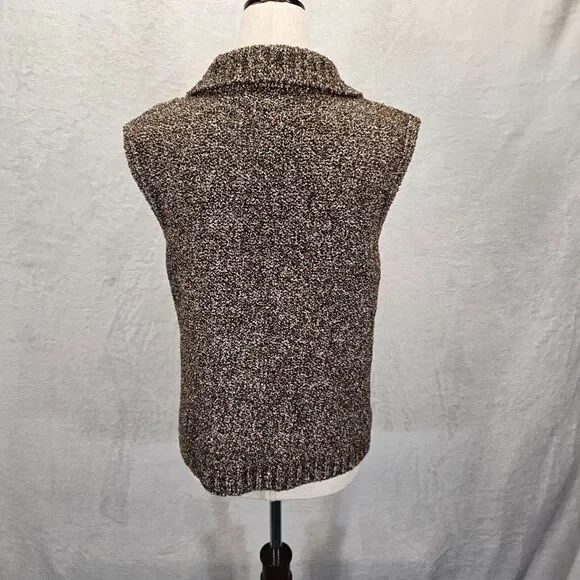 Christopher & Banks Vest Sz S Brown Boucle Full Zip Sweater Classic Preppy EUC - Picture 2 of 11